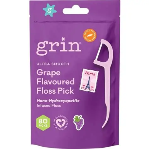 Grin Ultra Smooth Grape Flavoured Floss Pick 80pk Canister