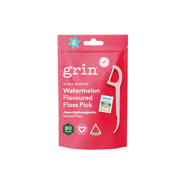 Grin Ultra Smooth Watermelon Flavoured Floss Pick 80pk Canister