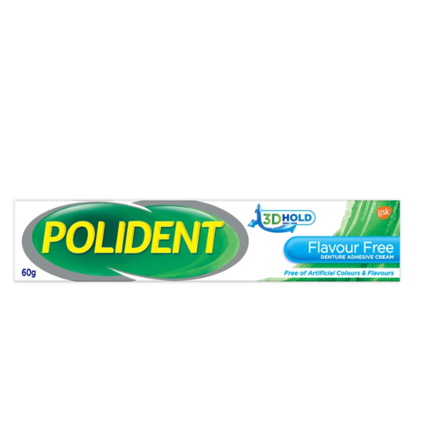 Polident Denture Adhesive Full & Partial False Teeth Fixative Flavour Free, 60g