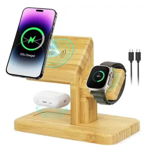 3-in-1 Wireless Bamboo Charging Station